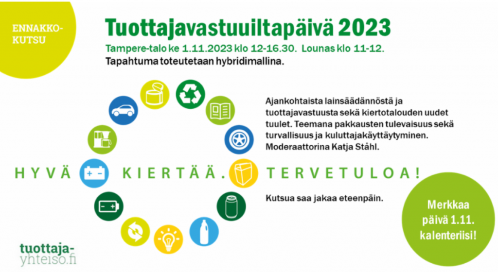 Tuottajavastuuiltapäivä 2023 Tampere-talo 1.11.2023. Tapahtuma toteutetaan hybridimallina.